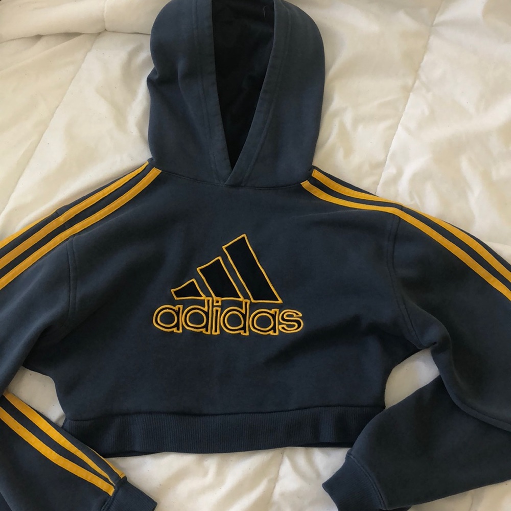 Vintage grey and yellow adidas cropped hoodie